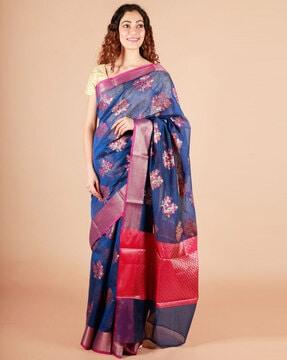 traditional floral print banarasi saree