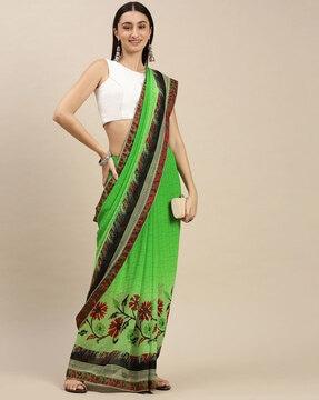 traditional floral print georgette saree
