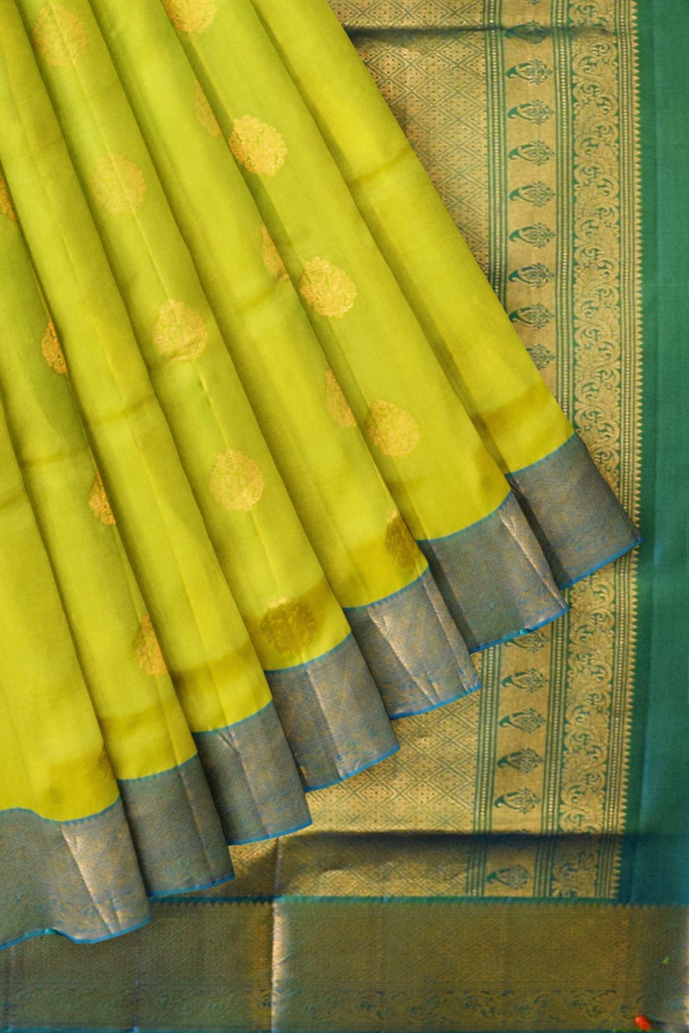 traditional green handloom soft silk saree