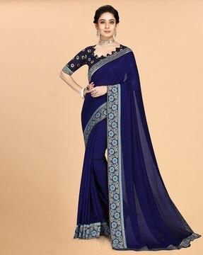 traditional saree with floral lace border