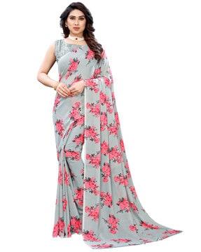 traditional saree with floral print detail