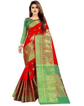 traditional saree with floral woven motifs