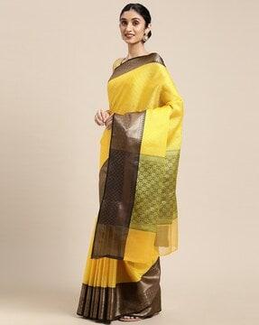traditional saree with floral woven motifs