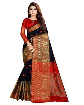 traditional saree with floral woven motifs