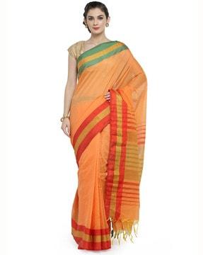 traditional saree with striped pallu