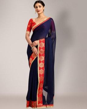 traditional solid saree with blouse material