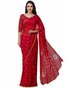 traditional tie and dye print saree with contrast border