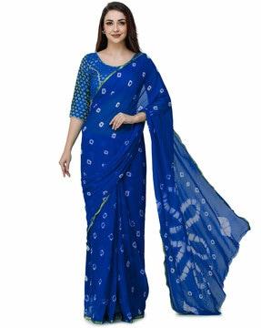 traditional tie and dye print saree with contrast border