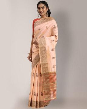 traditional woven design saree with blouse material