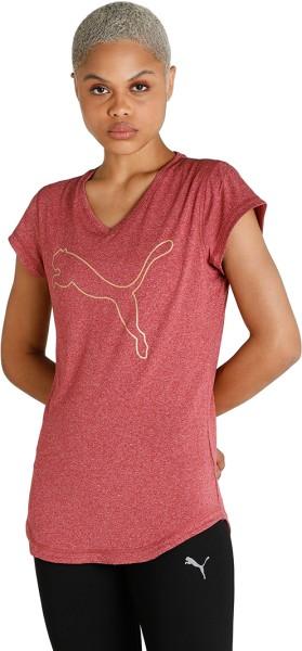 train fav heather cat tee women solid v neck polyester red t-shirt