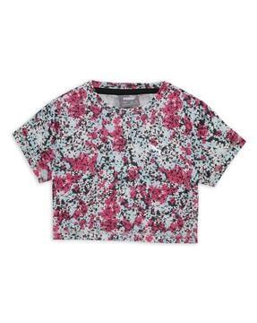 train floral print youth relaxed fit crop t-shirt