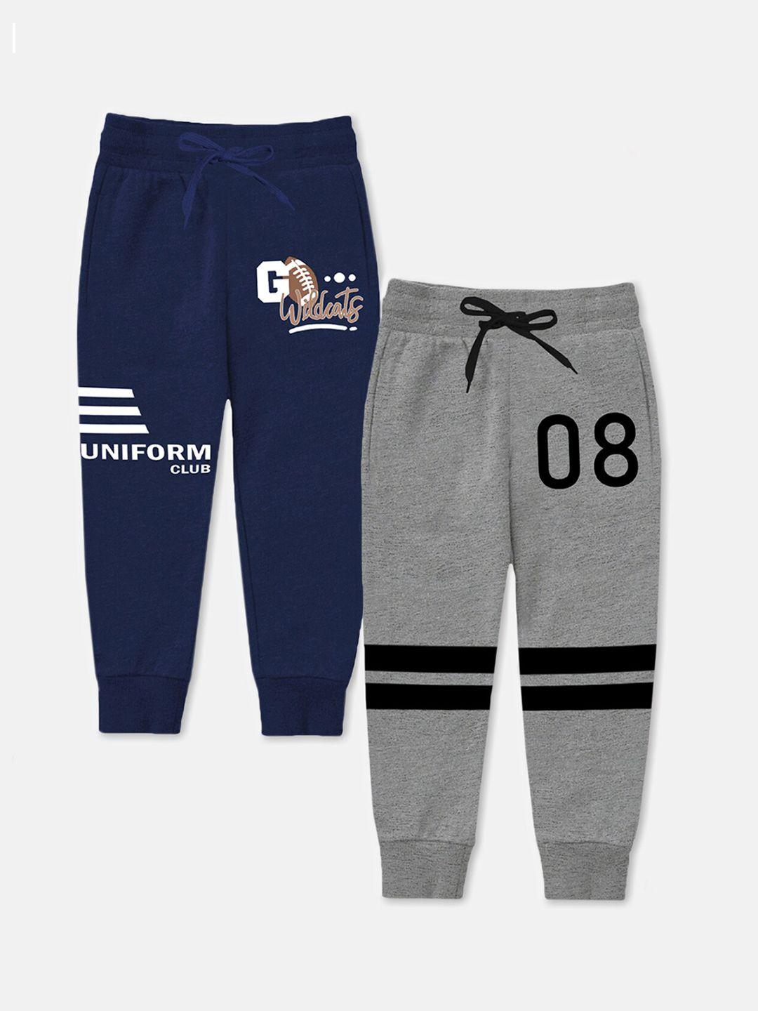 trampoline boys pack of 2 grey & blue printed cotton joggers