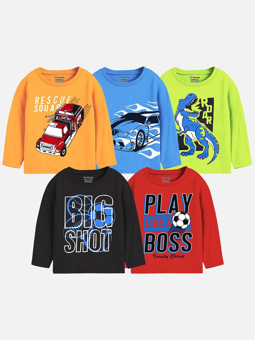 trampoline boys pack of 5 graphic printed long sleeves cotton t-shirt