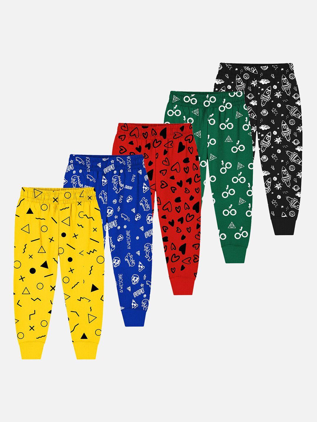 trampoline infants pack of 5 printed cotton joggers