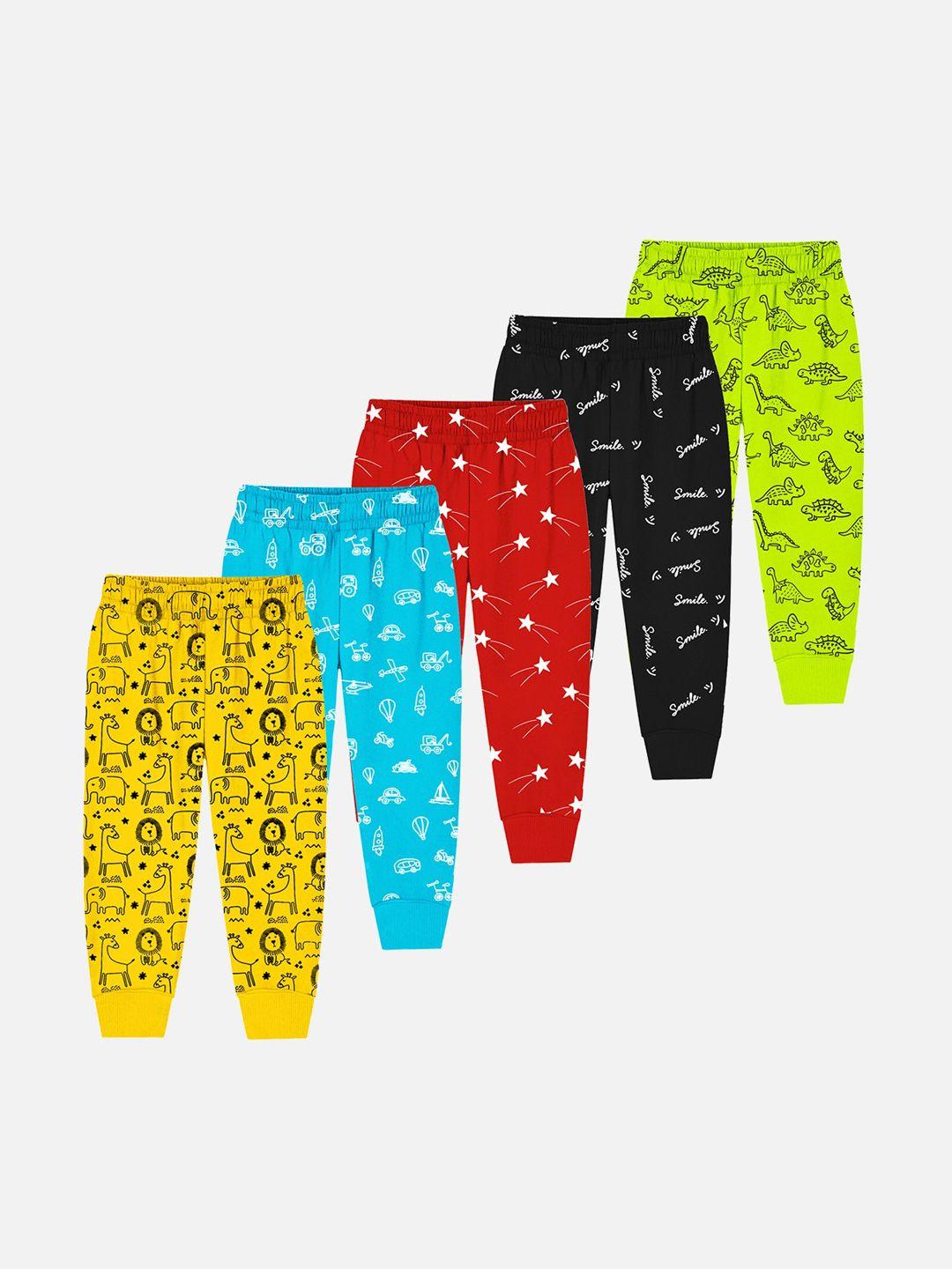 trampoline infants pack of 5 printed cotton joggers