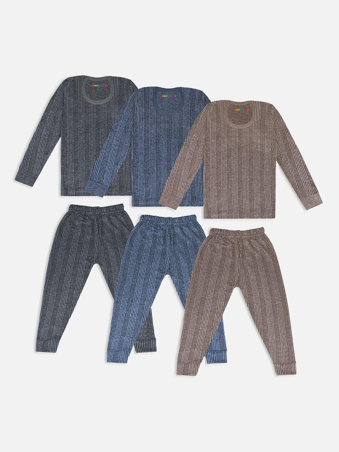 trampoline kids pack of 3 striped cotton thermal set