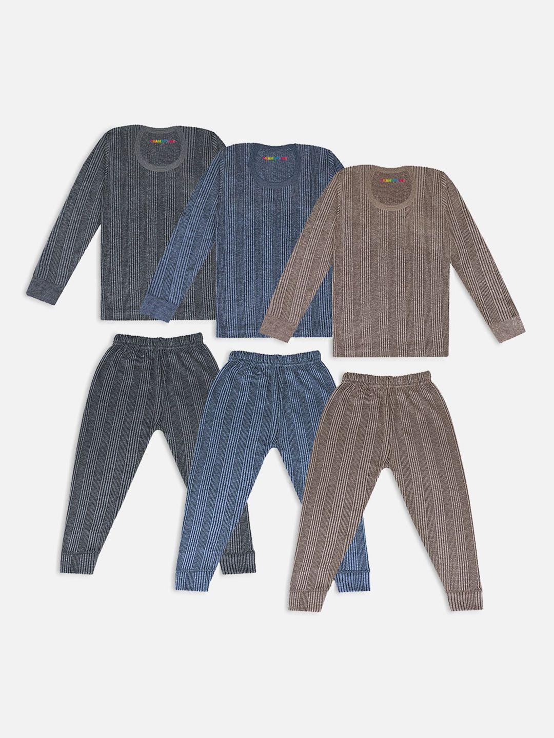 trampoline kids pack of 3 striped cotton thermal set