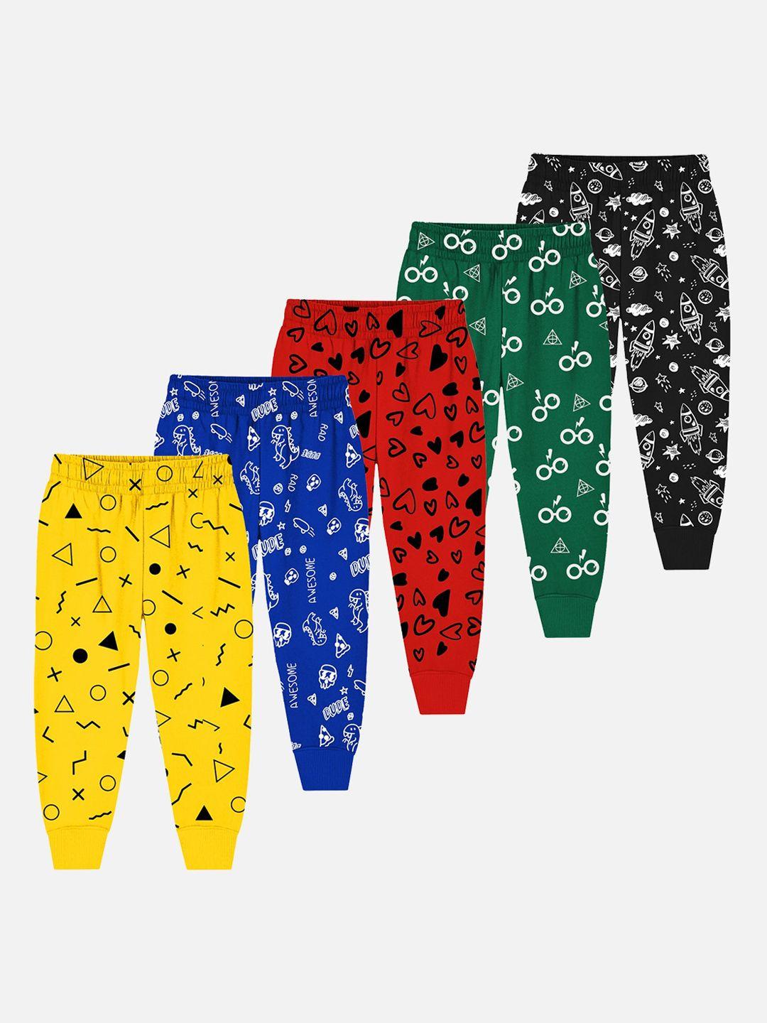 trampoline kids pack of 5  graphic printed cotton joggers