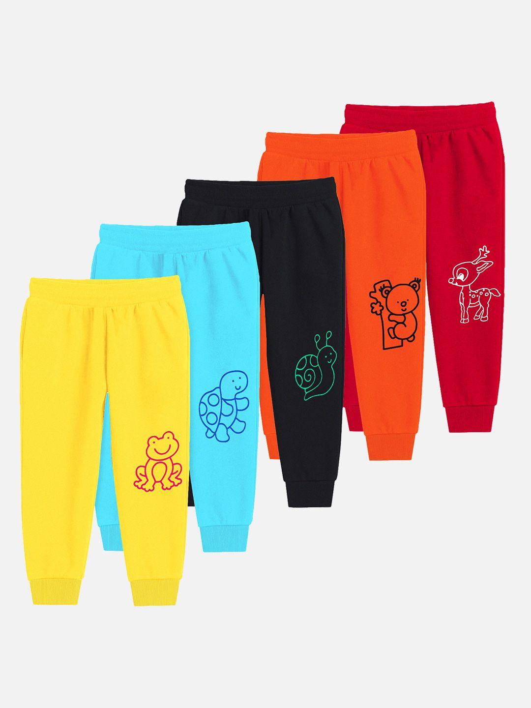 trampoline kids pack of 5 animal printed cotton joggers