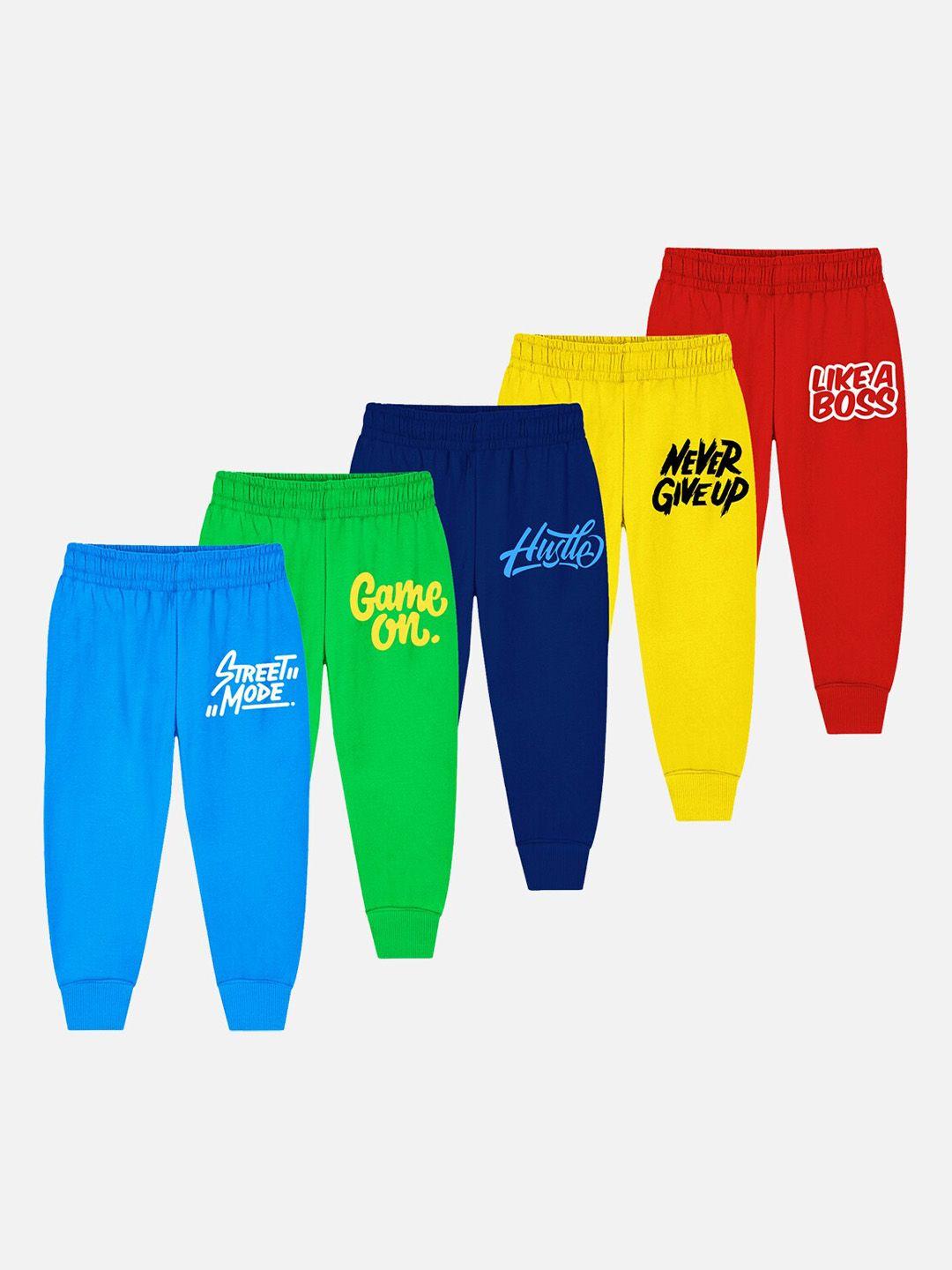 trampoline kids pack of 5 typographic printed cotton joggers