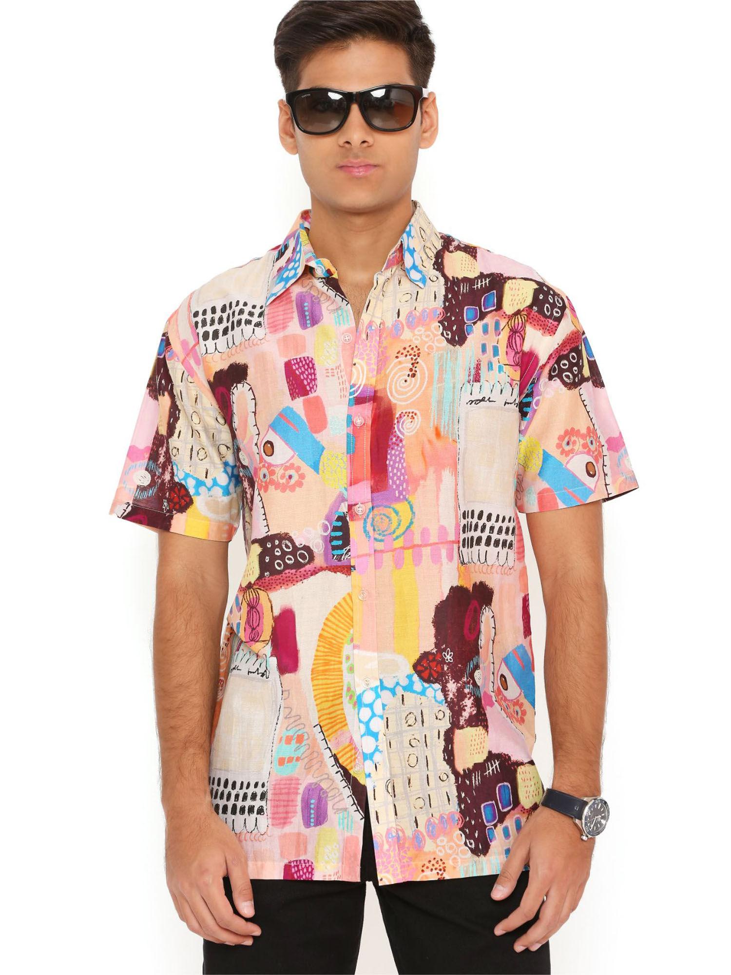 trance print silkmul shirt