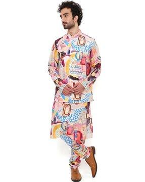 trance print with kurta with churidar & bandi