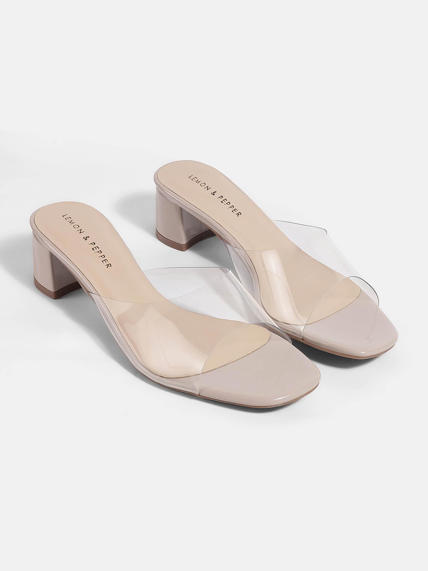 transparent & beige party heels