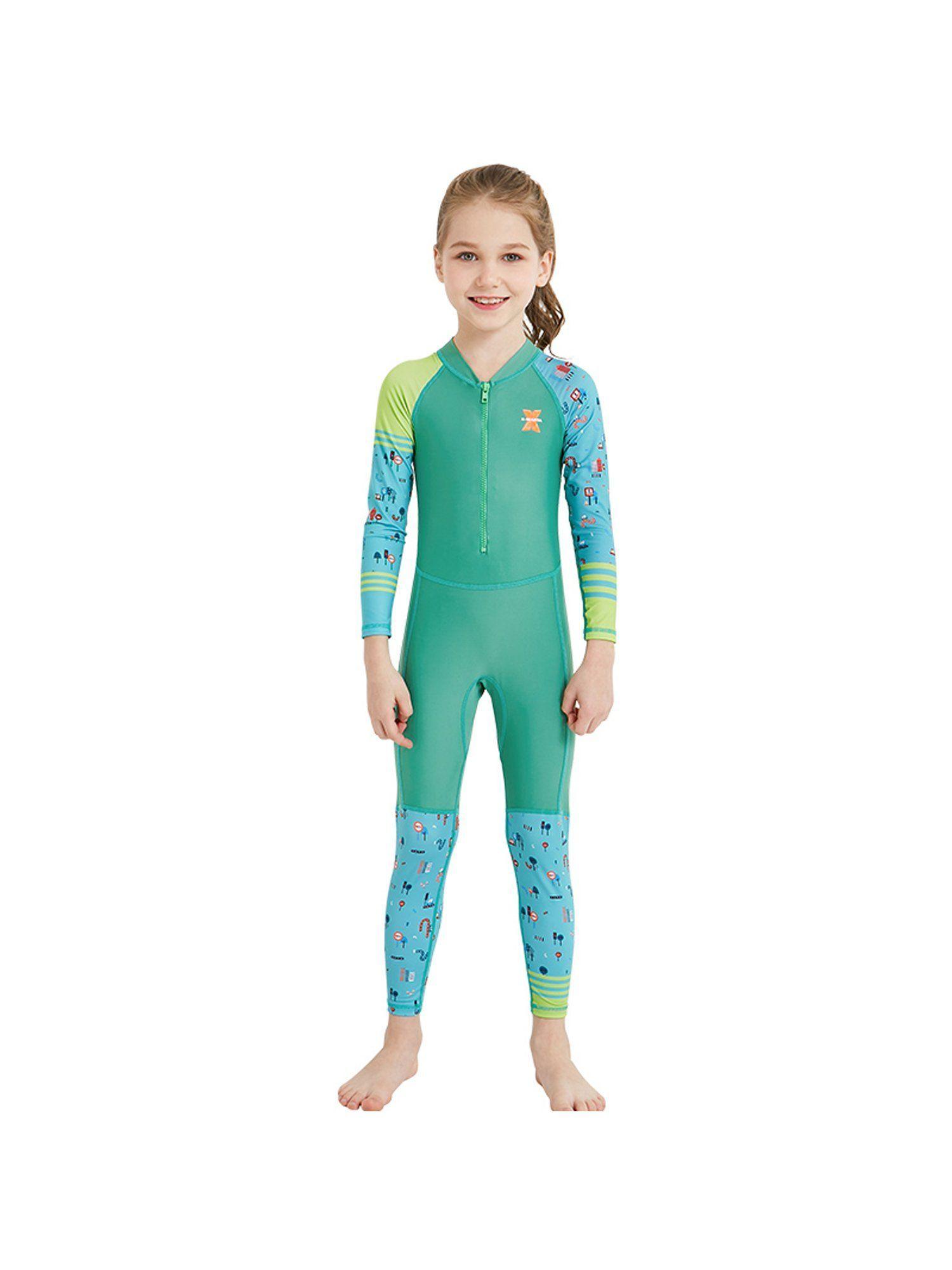 transport print full sleeves kids swimwear upf 50- green