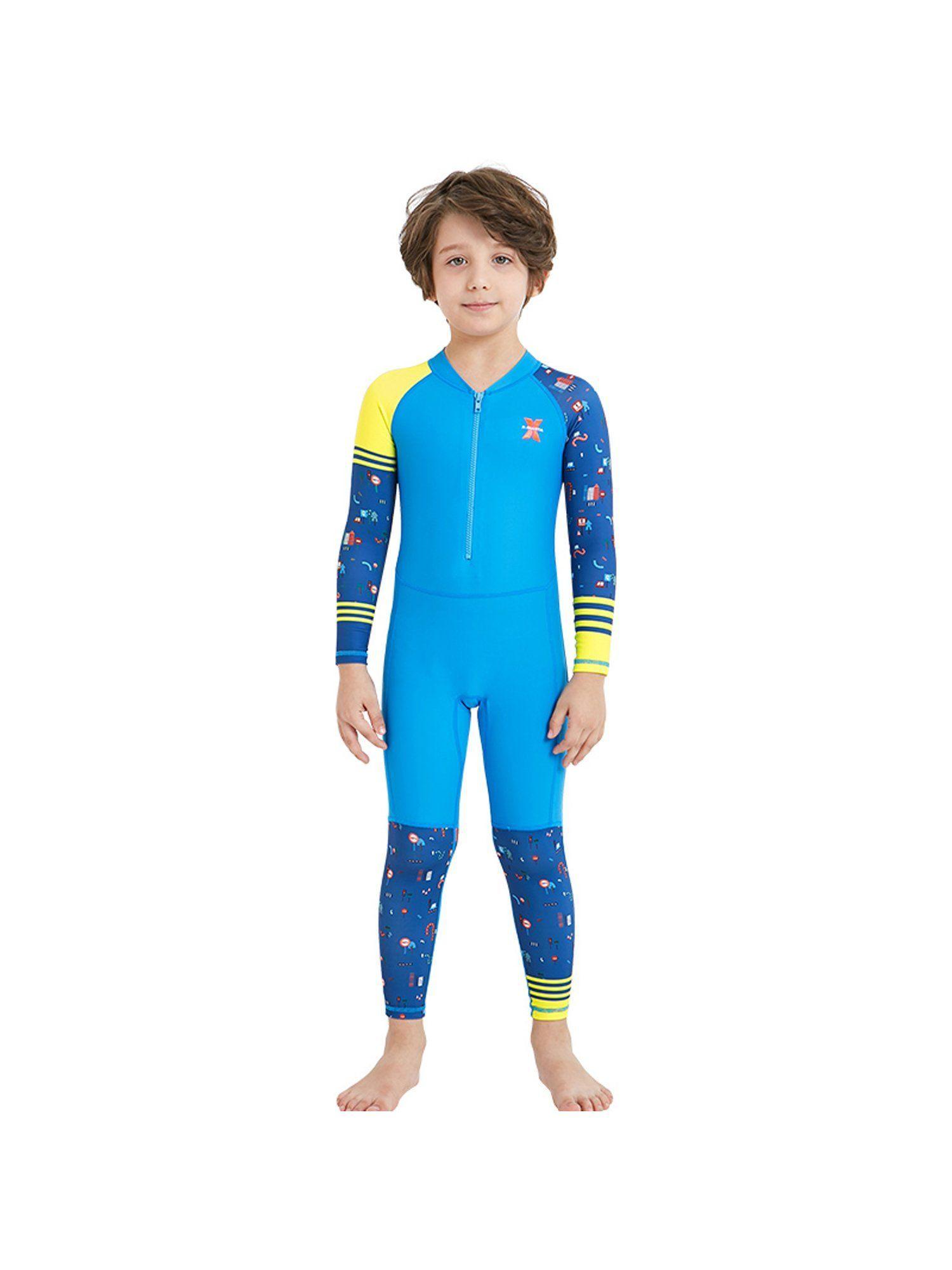 transport print full sleeves kids swimwear upf 50- multi-color