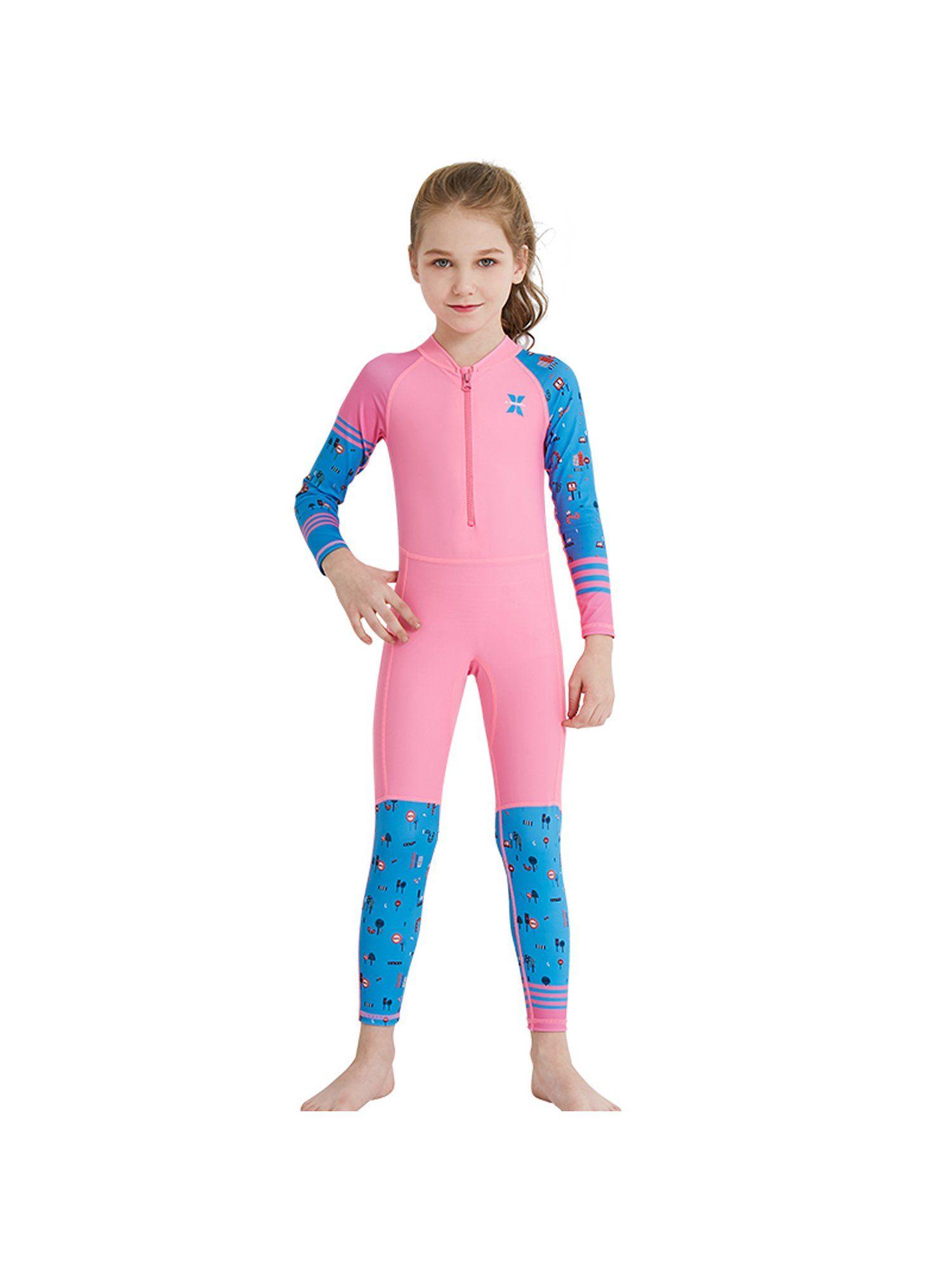 transport print full sleeves kids swimwear upf 50- pink