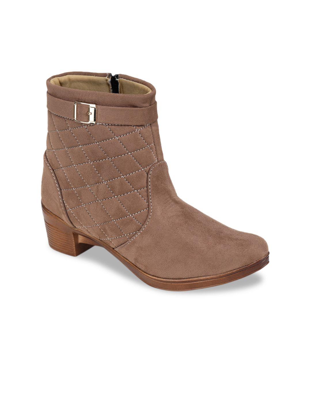 trase women beige woven design heeled boots