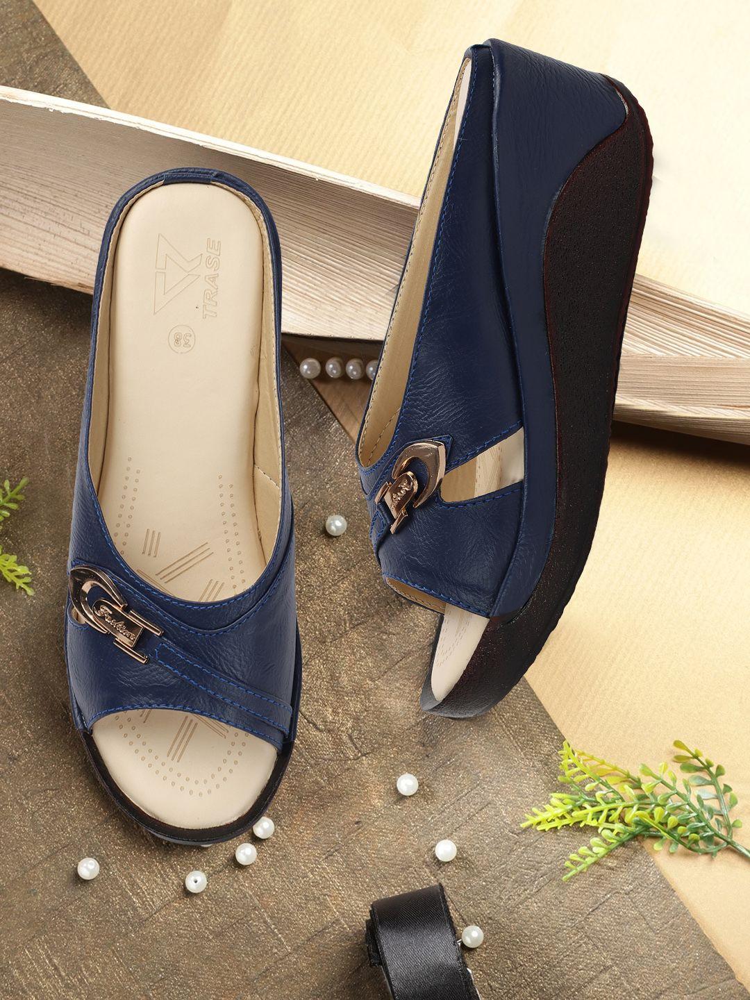 trase women blue solid peep toes