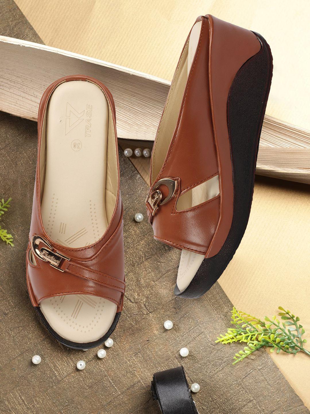 trase women brown solid heels