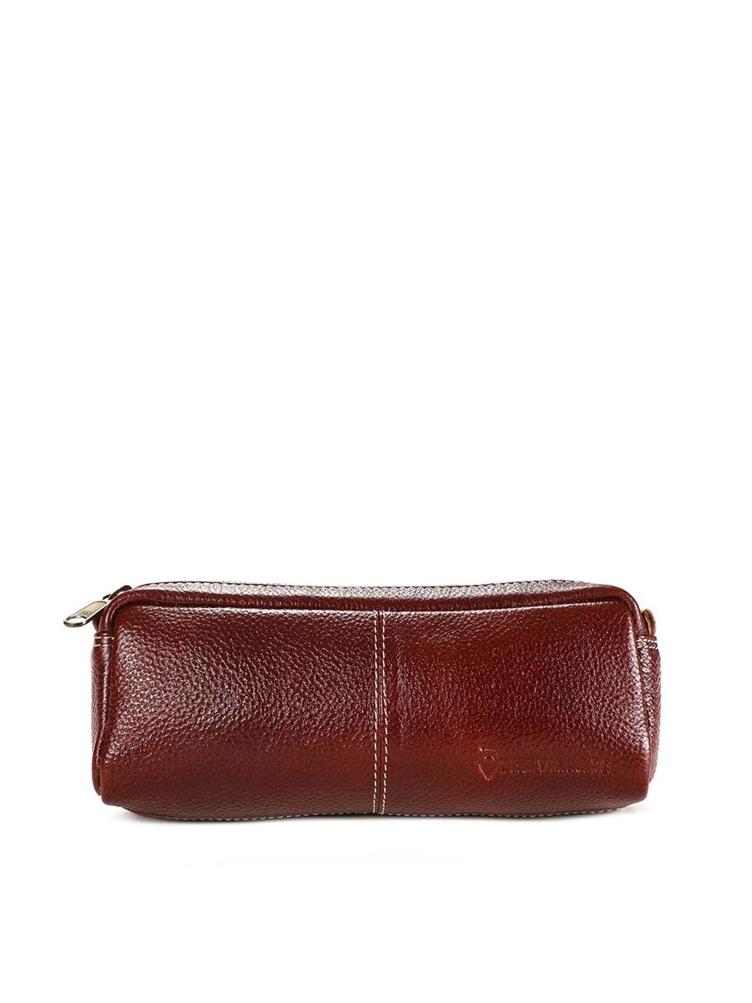 travalate red solid leather utility pouch