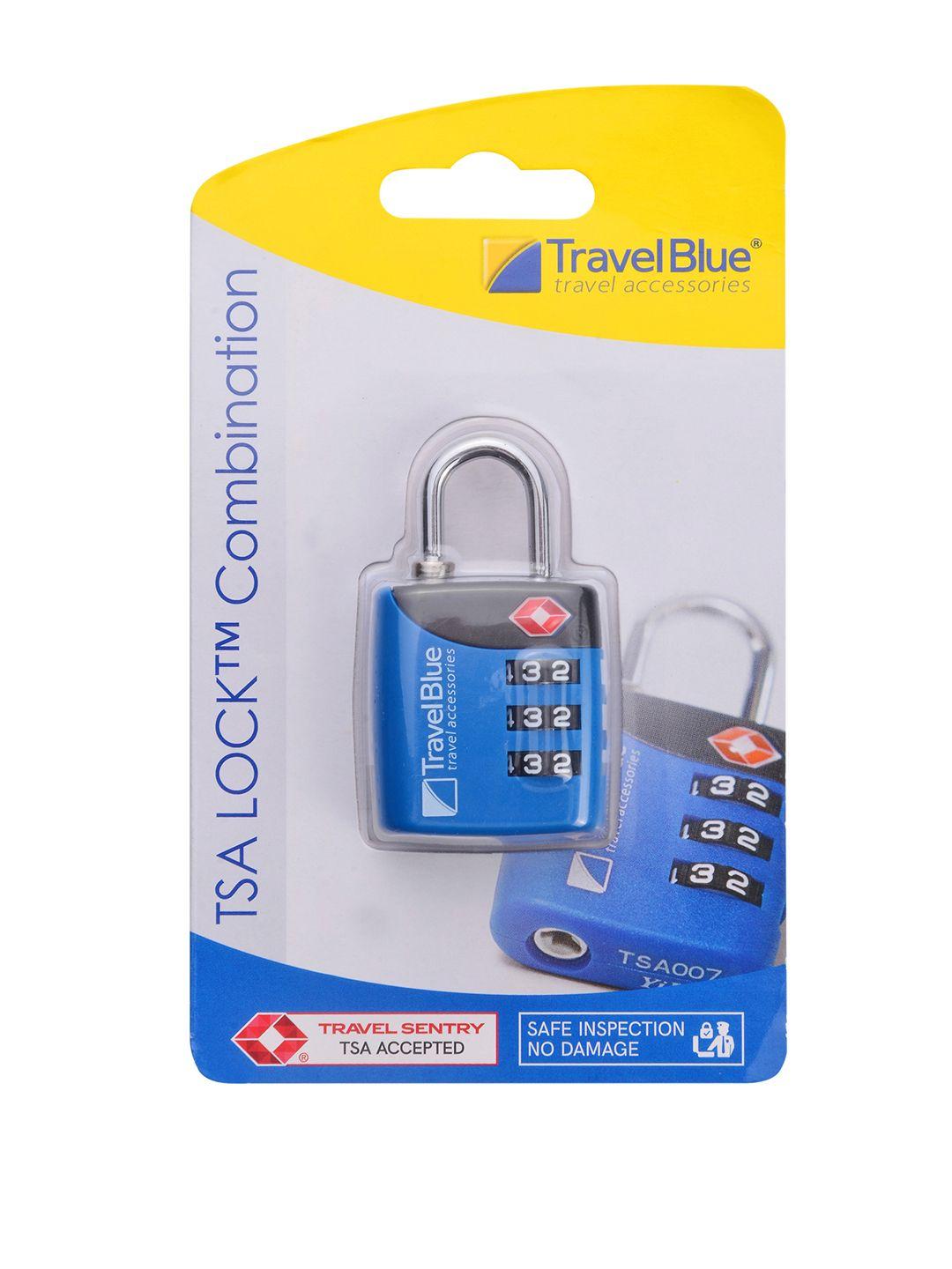 travel blue & black solid 3 dial combination suitcase padlock