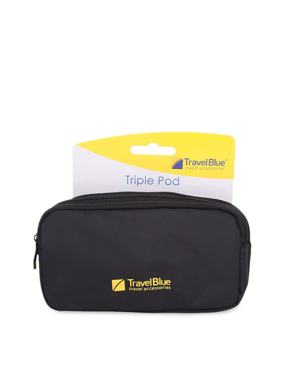 travel blue black solid triple pod mobile pouch