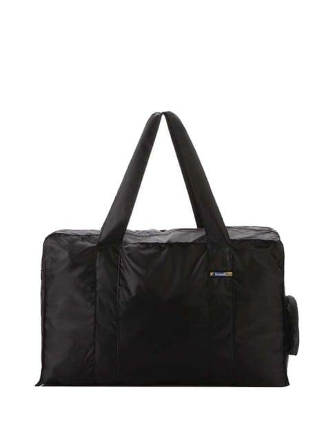 travel blue black solid medium foldable tote handbag