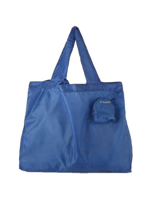 travel blue blue solid medium foldable tote handbag
