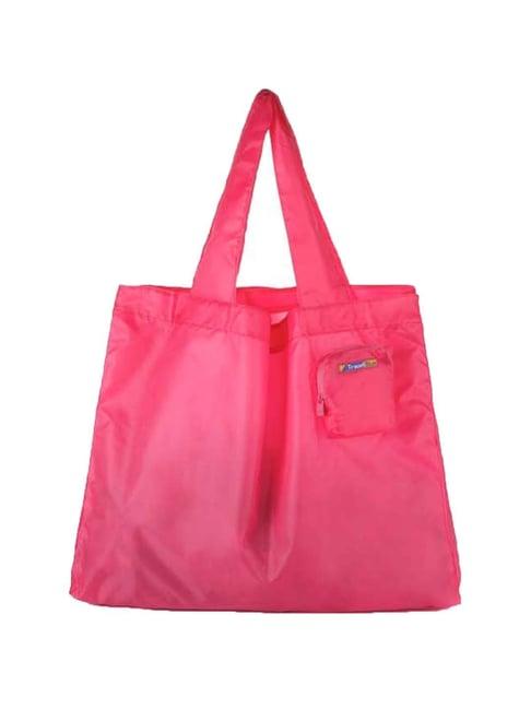 travel blue pink solid medium foldable tote handbag