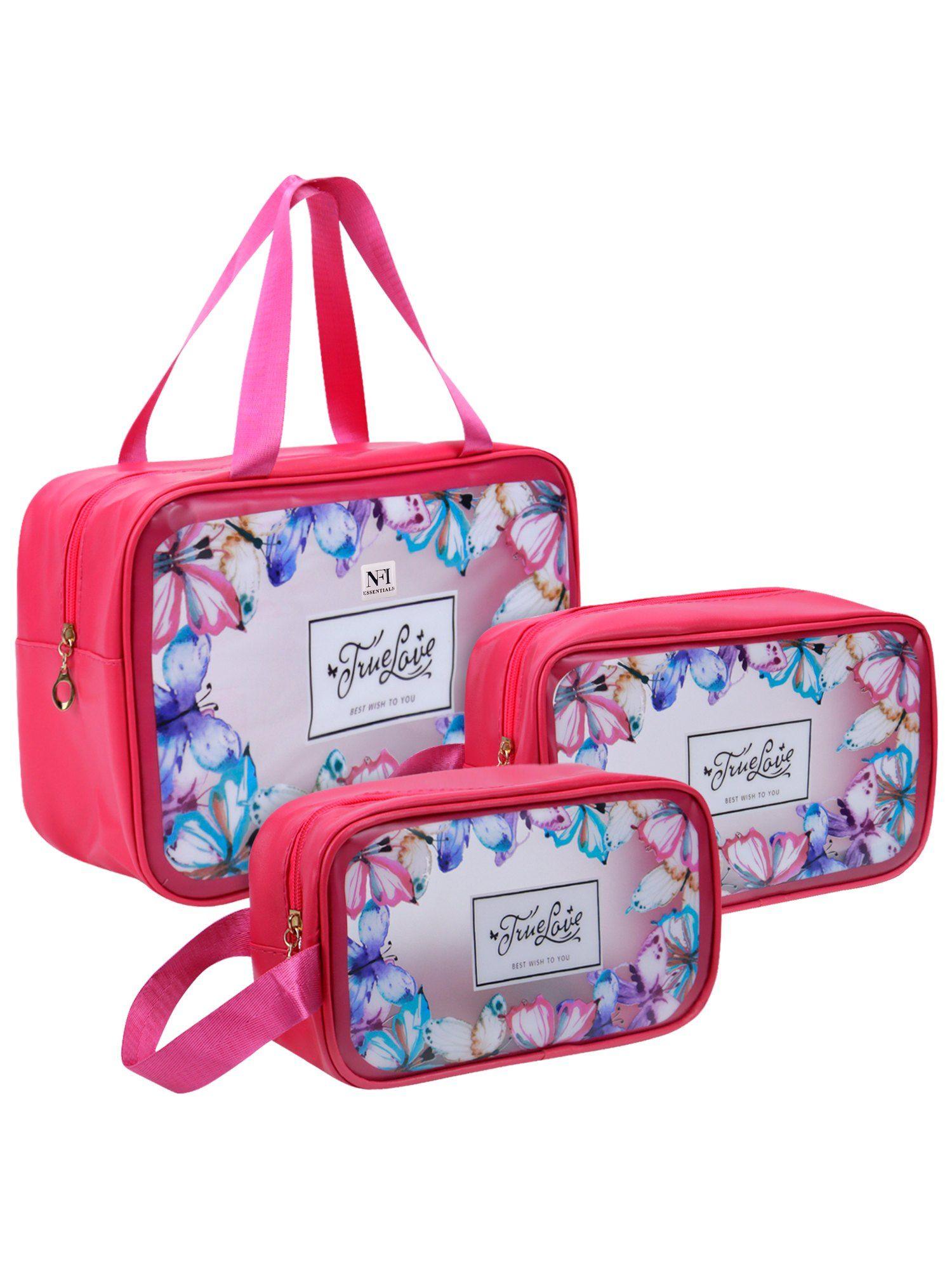 travel makeup pouch set of 3 washbag pouch transparent cosmetic bag pink