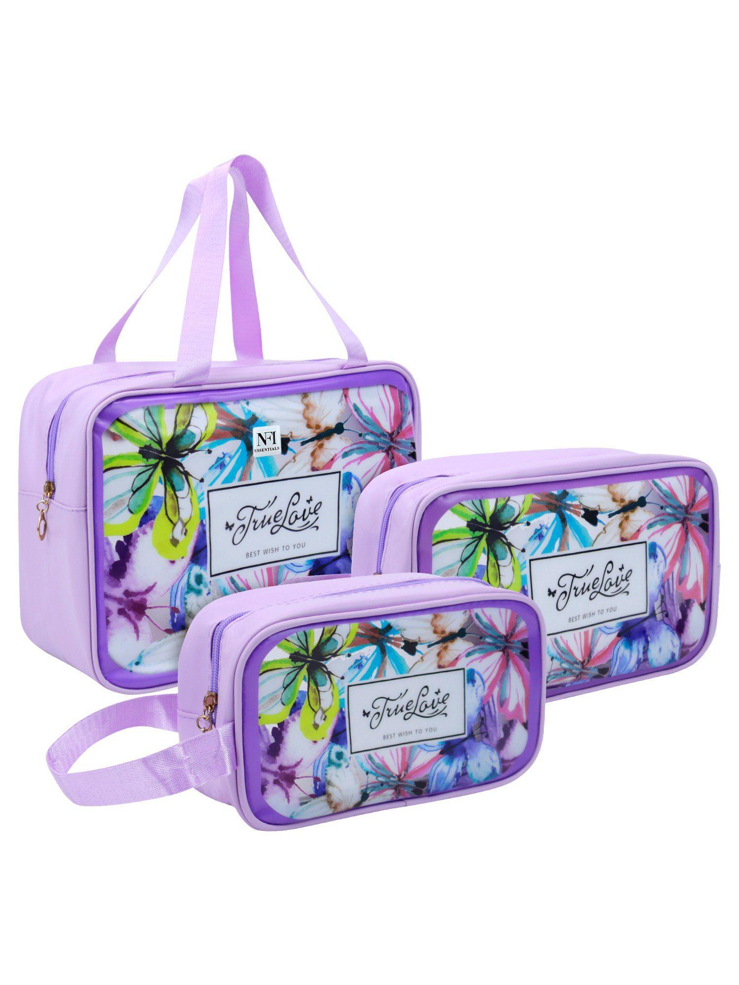 travel makeup pouch set of 3 washbag pouch transparent cosmetic bag purple