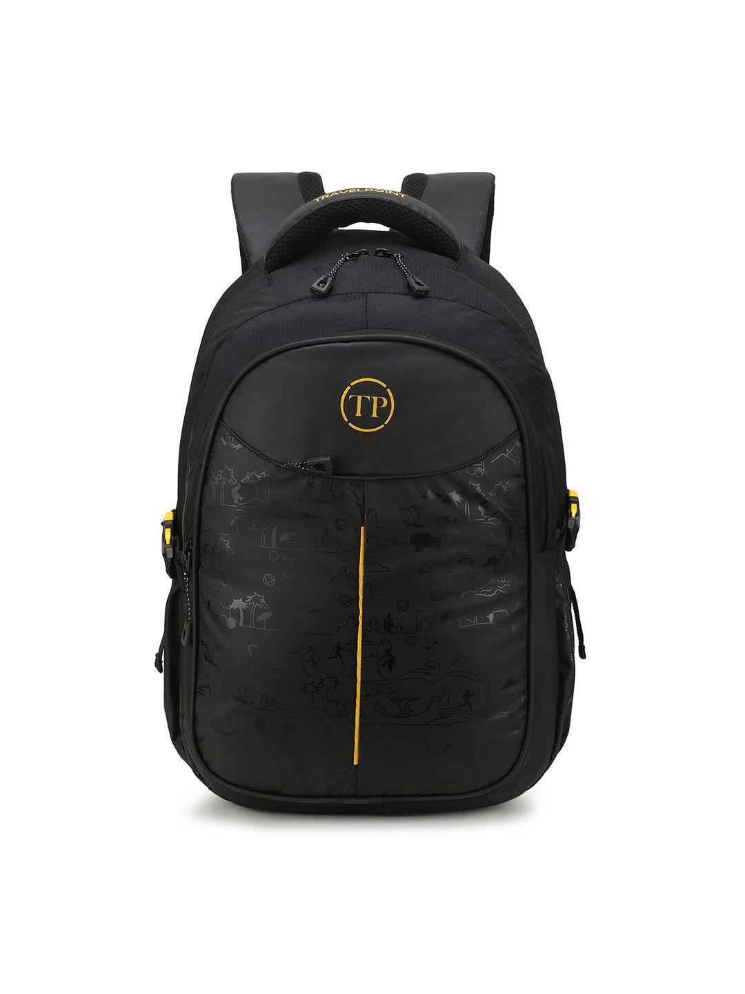travel point black & yellow brand logo backpack with compression straps