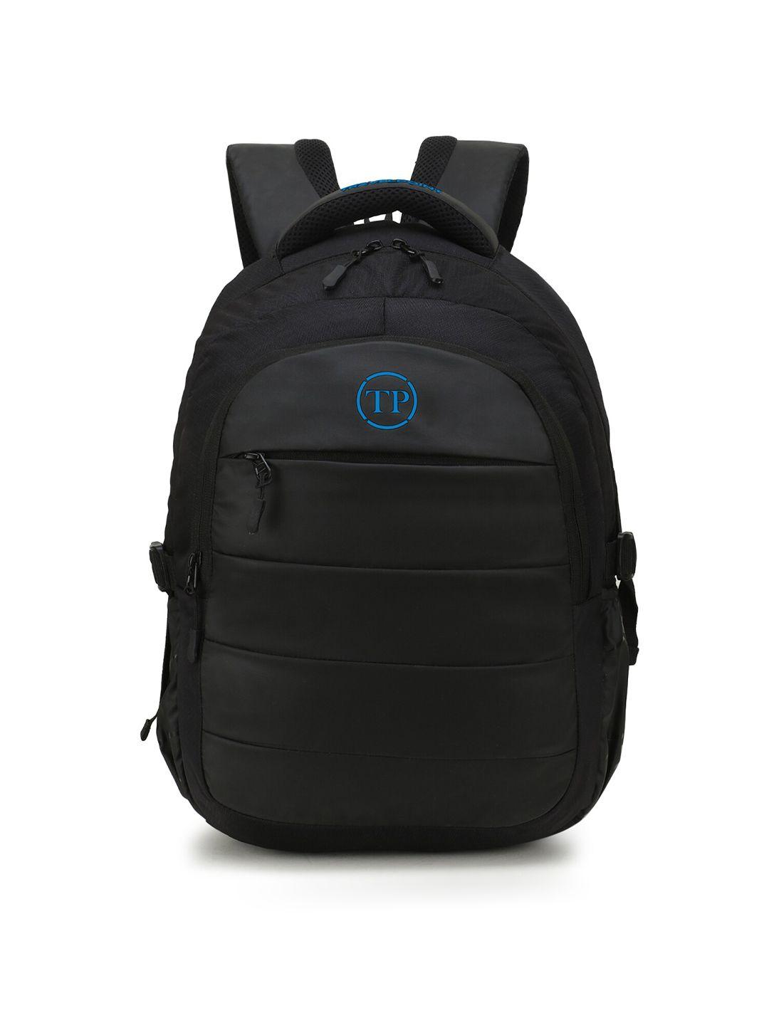 travel point black brand logo backpack with compression straps