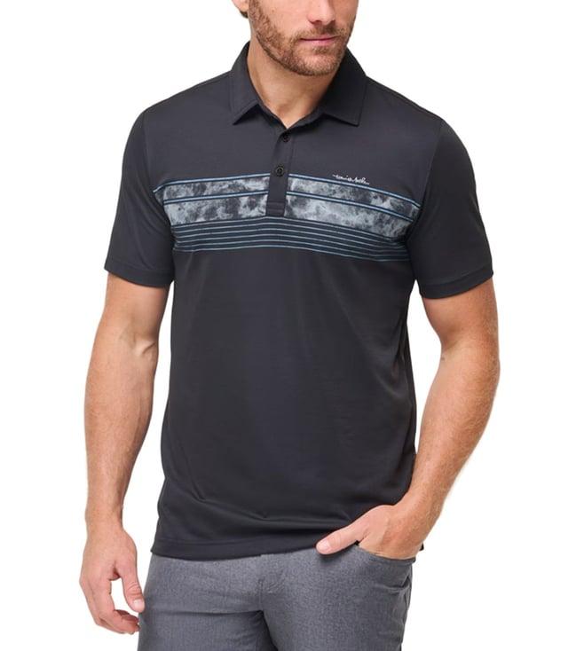 travis mathew black mount thunder striped classic fit polo t-shirt