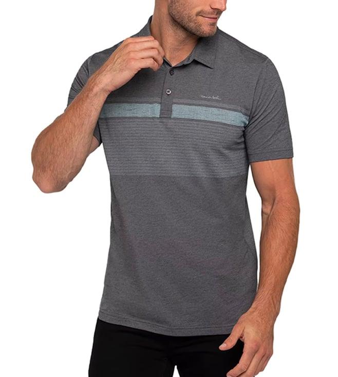 travis mathew heather dark grey striped endless horizon classic fit polo t-shirt