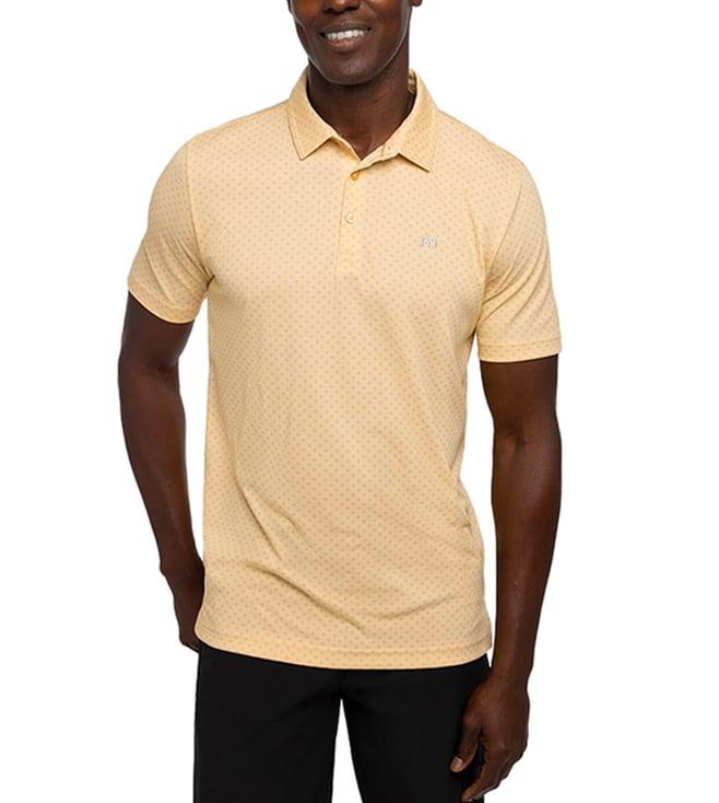 travis mathew heather golden cream printed  bamboo calm classic fit polo t-shirt