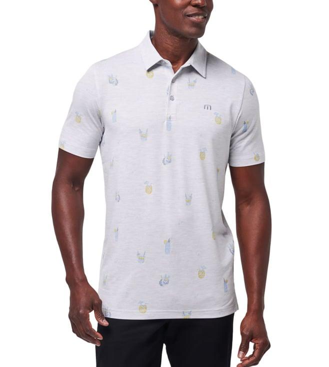 travis mathew heather light grey call the shots print classic fit polo t-shirt