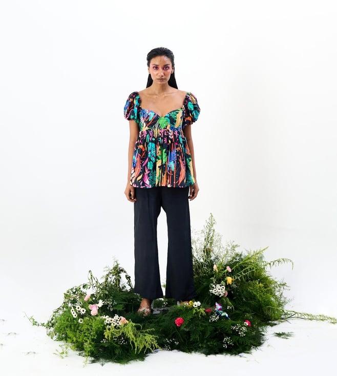 trazenie black the shambhala atrangi vibrant fit and flare top with high waist straight pants