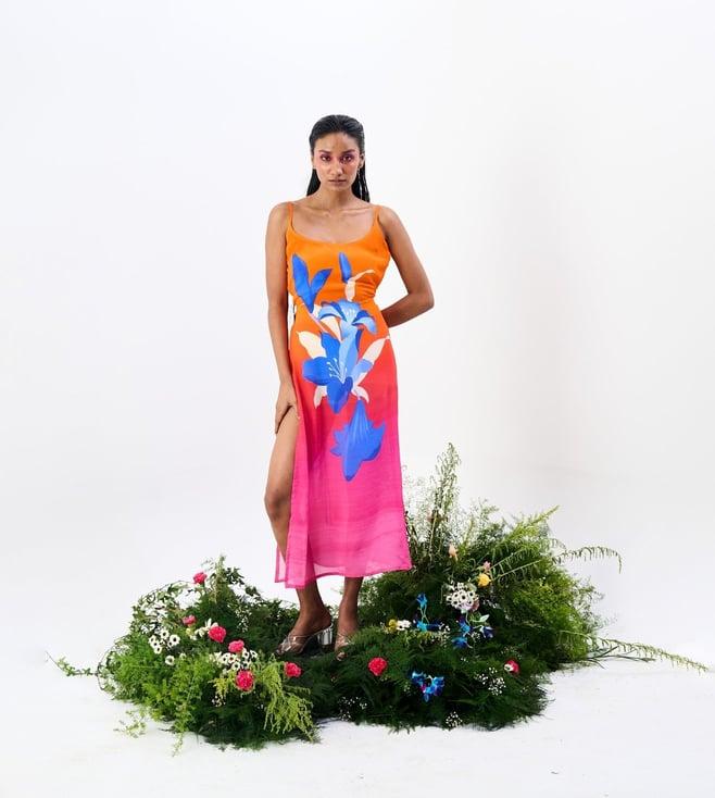 trazenie magenta, mustard & navy blue the shambhala firdaus classic sleeveless dress with a slit