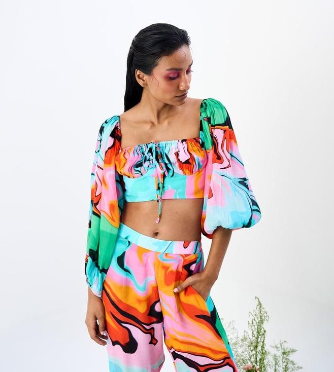 trazenie multicolored the shambhala badal pe paon the drawstring top and high waisted pants